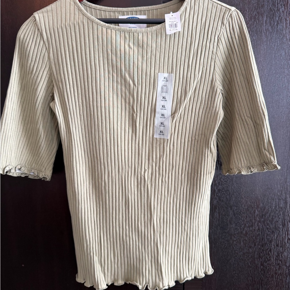 Girls Ribbed Olive Top Size XL